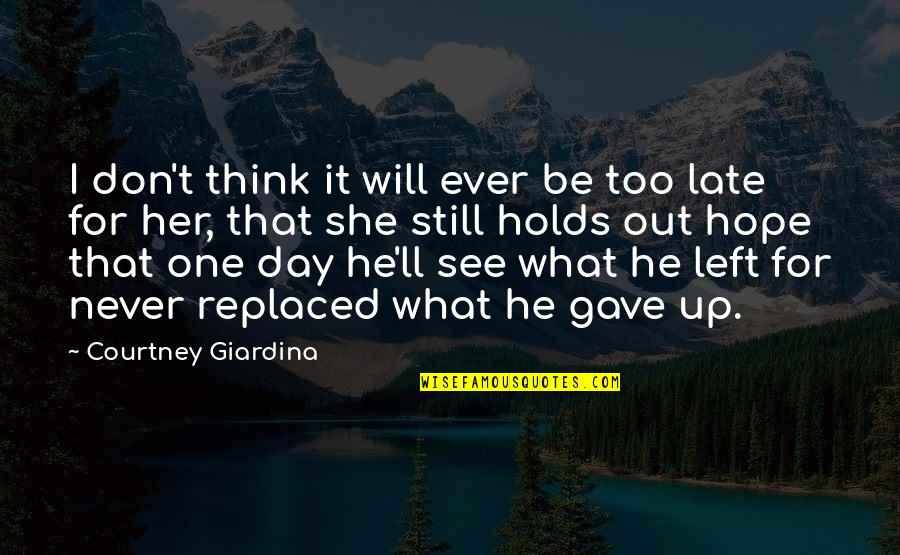 Think One Day Quotes By Courtney Giardina: I don't think it will ever be too Think One Day Quotes By Courtney Giardina: I don't think it will ever be too