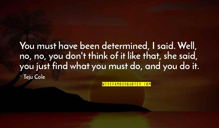 Think Well Quotes By Teju Cole: You must have been determined, I said. Well, Think Well Quotes By Teju Cole: You must have been determined, I said. Well,