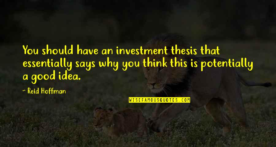 Thinking Is Good Quotes By Reid Hoffman: You should have an investment thesis that essentially