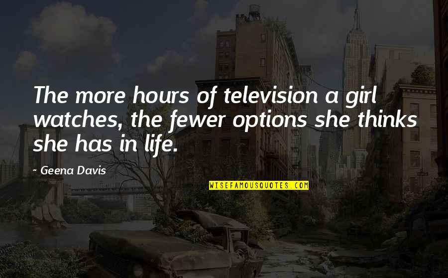 Thinking Of A Girl Quotes By Geena Davis: The more hours of television a girl watches, Thinking Of A Girl Quotes By Geena Davis: The more hours of television a girl watches,