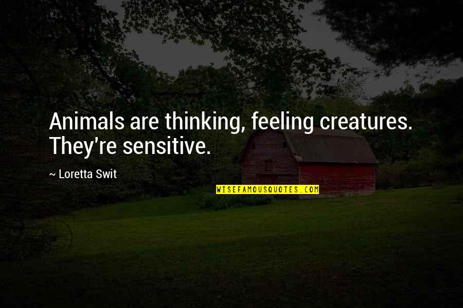 Thinking Vs Feeling Quotes By Loretta Swit: Animals are thinking, feeling creatures. They're sensitive.