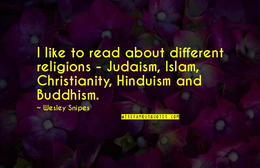 Thinking You Need Someone Quotes By Wesley Snipes: I like to read about different religions -
