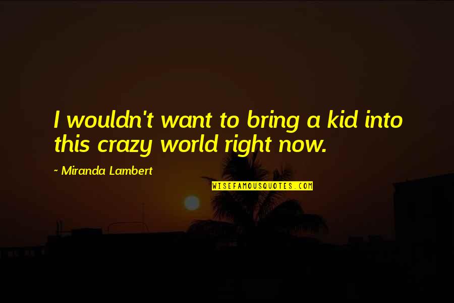 This Crazy World Quotes By Miranda Lambert: I wouldn't want to bring a kid into