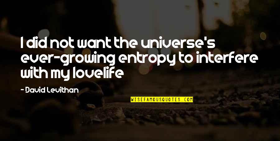 This Is Lovelife Quotes By David Levithan: I did not want the universe's ever-growing entropy