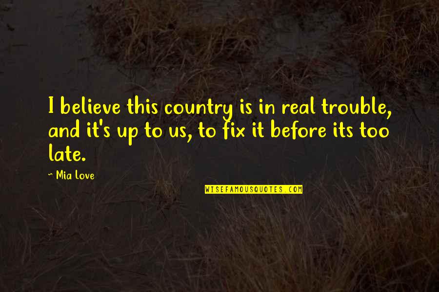 This Is Us Love Quotes By Mia Love: I believe this country is in real trouble,