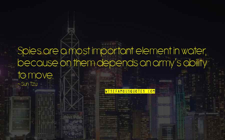 This Is Water Important Quotes By Sun Tzu: Spies are a most important element in water, This Is Water Important Quotes By Sun Tzu: Spies are a most important element in water,