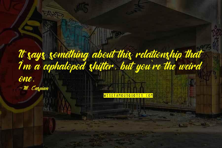This Relationship Quotes By M. Caspian: It says something about this relationship that I'm