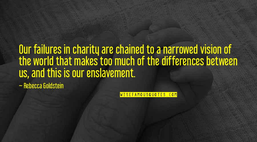 This Year We Are Slaves Quotes By Rebecca Goldstein: Our failures in charity are chained to a This Year We Are Slaves Quotes By Rebecca Goldstein: Our failures in charity are chained to a