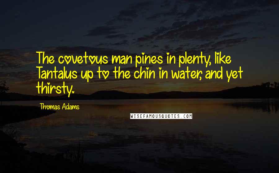 Thomas Adams quotes: The covetous man pines in plenty, like Tantalus up to the chin in water, and yet thirsty.
