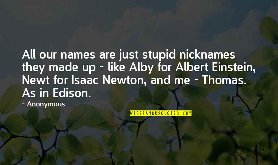 Thomas And Newt Quotes By Anonymous: All our names are just stupid nicknames they