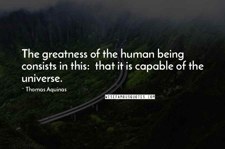 Thomas Aquinas quotes: The greatness of the human being consists in this: that it is capable of the universe.
