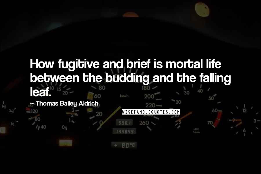 Thomas Bailey Aldrich quotes: How fugitive and brief is mortal life between the budding and the falling leaf. Thomas Bailey Aldrich quotes: How fugitive and brief is mortal life between the budding and the falling leaf.