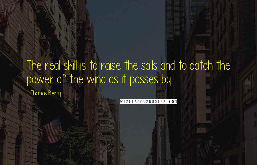 Thomas Berry quotes: The real skill is to raise the sails and to catch the power of the wind as it passes by.