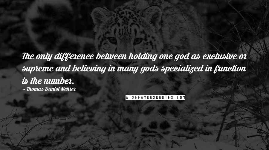 Thomas Daniel Nehrer quotes: The only difference between holding one god as exclusive or supreme and believing in many gods specialized in function is the number.