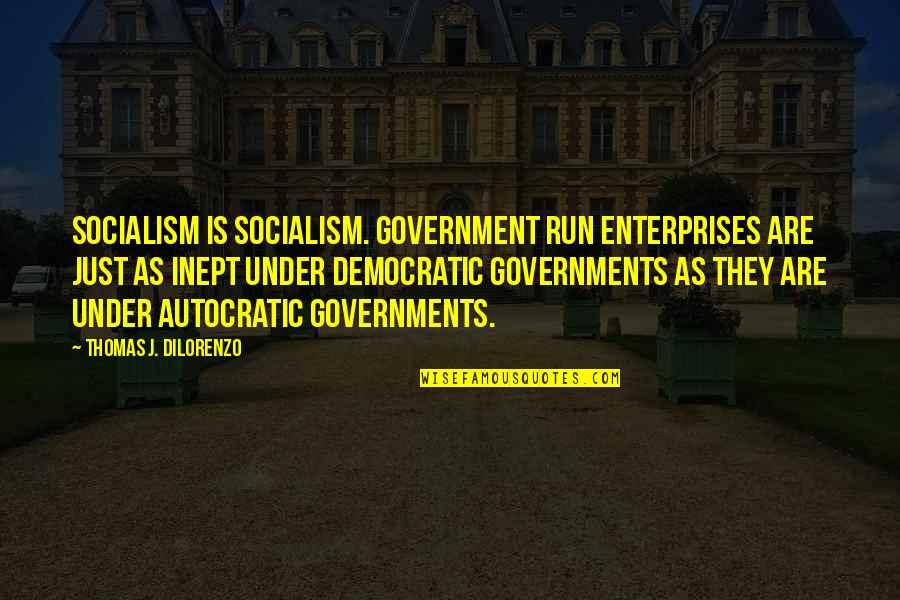 Thomas Dilorenzo Quotes By Thomas J. DiLorenzo: Socialism is socialism. Government run enterprises are just Thomas Dilorenzo Quotes By Thomas J. DiLorenzo: Socialism is socialism. Government run enterprises are just