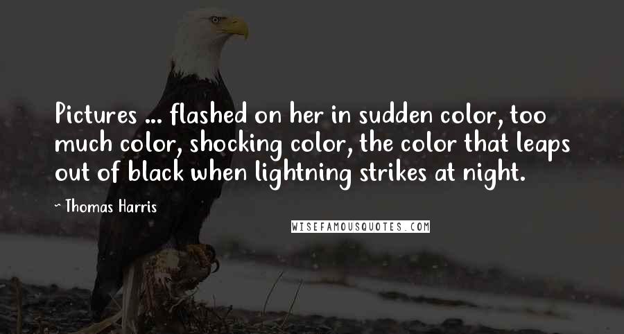 Thomas Harris quotes: Pictures ... flashed on her in sudden color, too much color, shocking color, the color that leaps out of black when lightning strikes at night.