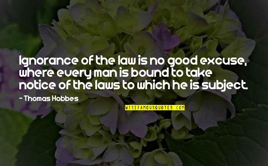 Thomas Hobbes Quotes By Thomas Hobbes: Ignorance of the law is no good excuse,