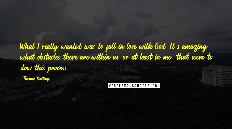 Thomas Keating quotes: What I really wanted was to fall in love with God. It's amazing what obstacles there are within us, or at least in me, that seem to slow this process.