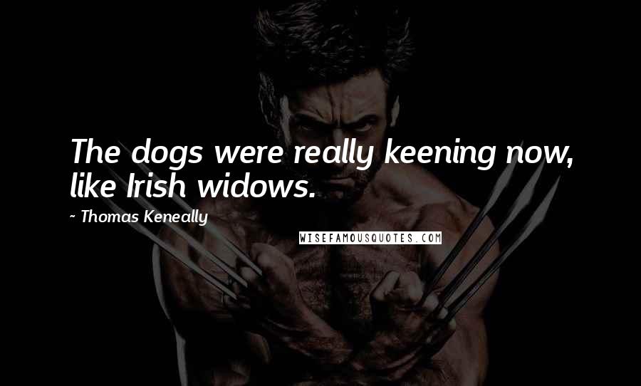 Thomas Keneally quotes: The dogs were really keening now, like Irish widows.