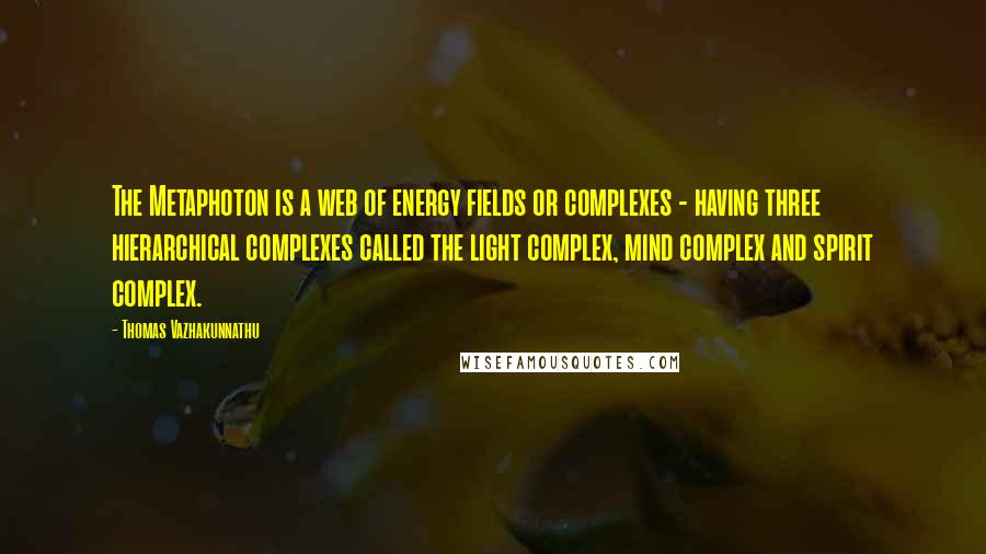 Thomas Vazhakunnathu quotes: The Metaphoton is a web of energy fields or complexes - having three hierarchical complexes called the light complex, mind complex and spirit complex.