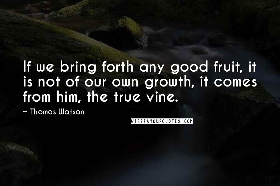 Thomas Watson quotes: If we bring forth any good fruit, it is not of our own growth, it comes from him, the true vine.