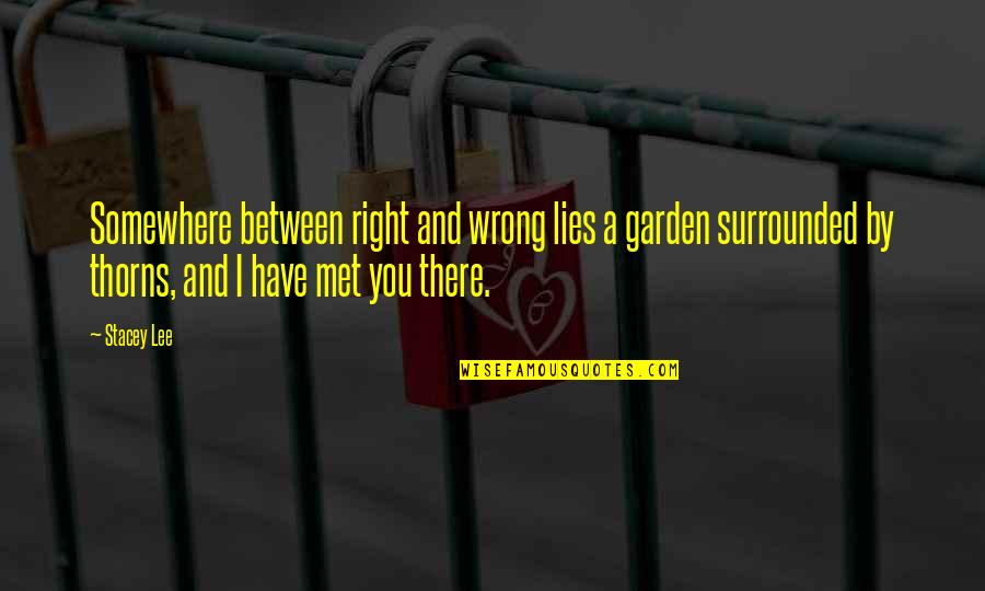 Thorns And Love Quotes By Stacey Lee: Somewhere between right and wrong lies a garden