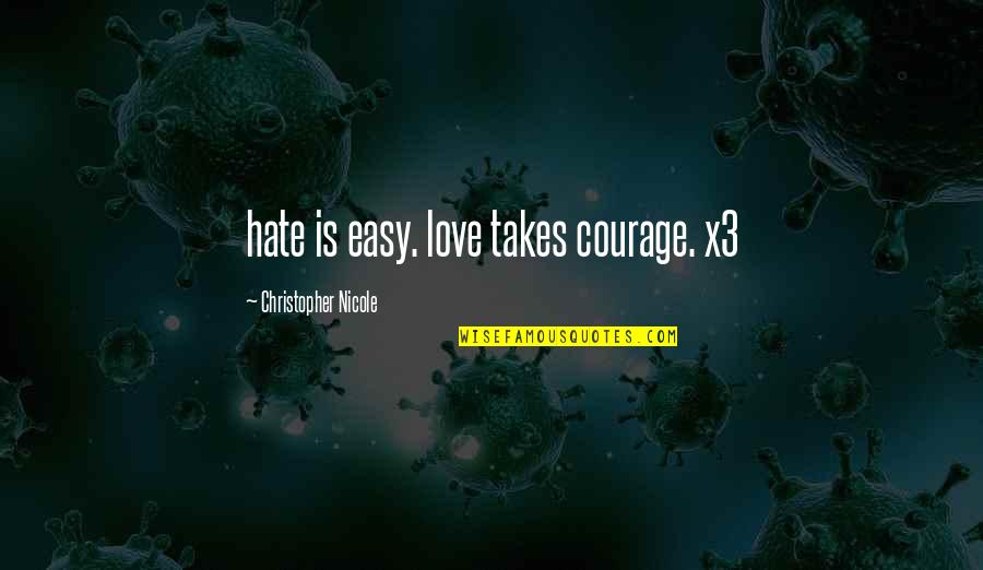 Thought Producing Quotes By Christopher Nicole: hate is easy. love takes courage. x3