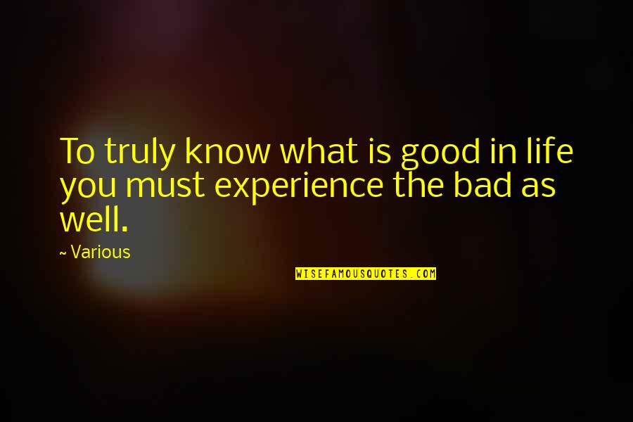 Thoughtful And Inspirational Quotes By Various: To truly know what is good in life