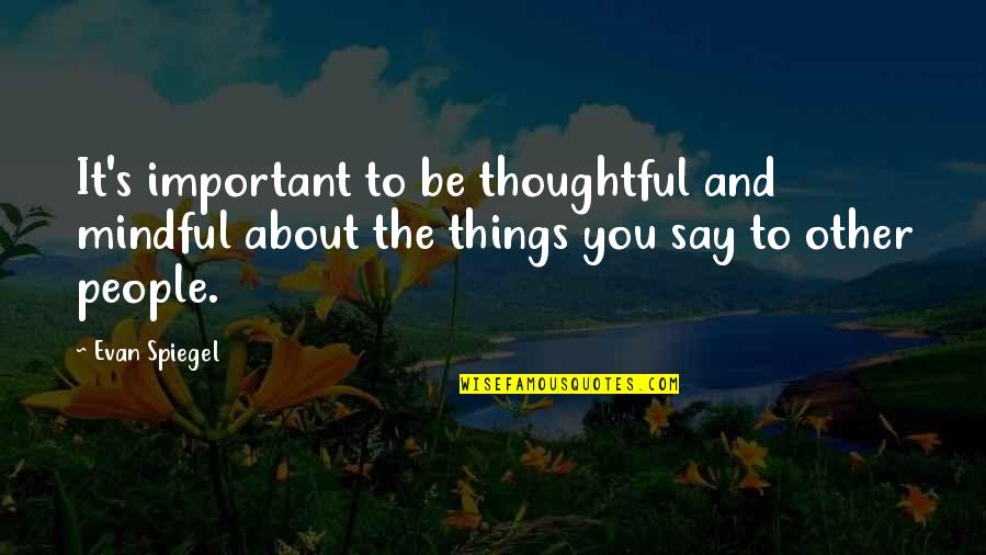 Thoughtful People Quotes By Evan Spiegel: It's important to be thoughtful and mindful about