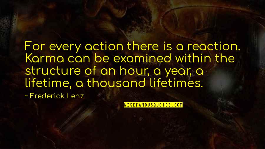 Thousand Year Quotes By Frederick Lenz: For every action there is a reaction. Karma Thousand Year Quotes By Frederick Lenz: For every action there is a reaction. Karma