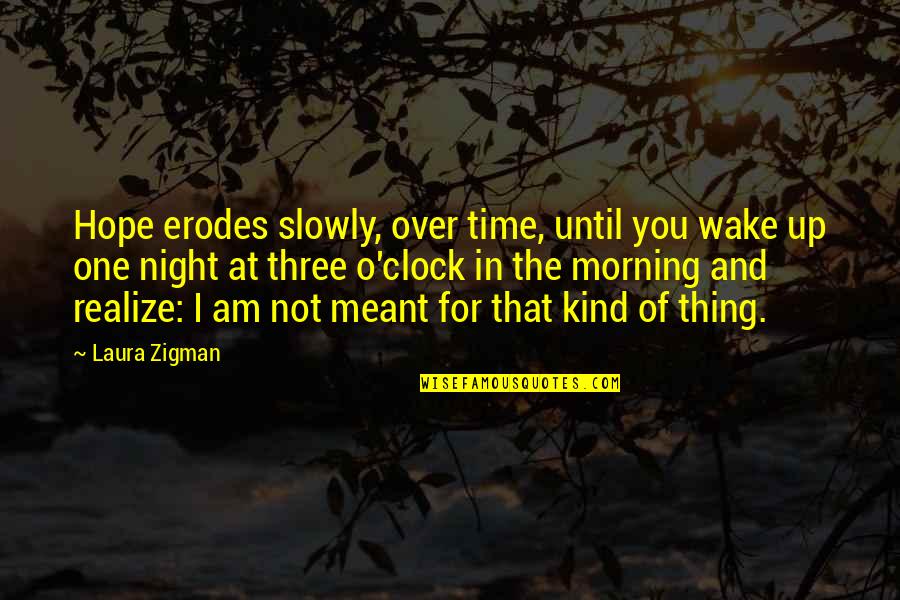 Three O'clock Quotes By Laura Zigman: Hope erodes slowly, over time, until you wake