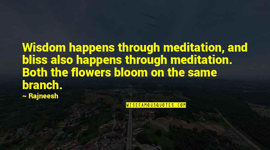 Through Flowers Quotes By Rajneesh: Wisdom happens through meditation, and bliss also happens Through Flowers Quotes By Rajneesh: Wisdom happens through meditation, and bliss also happens