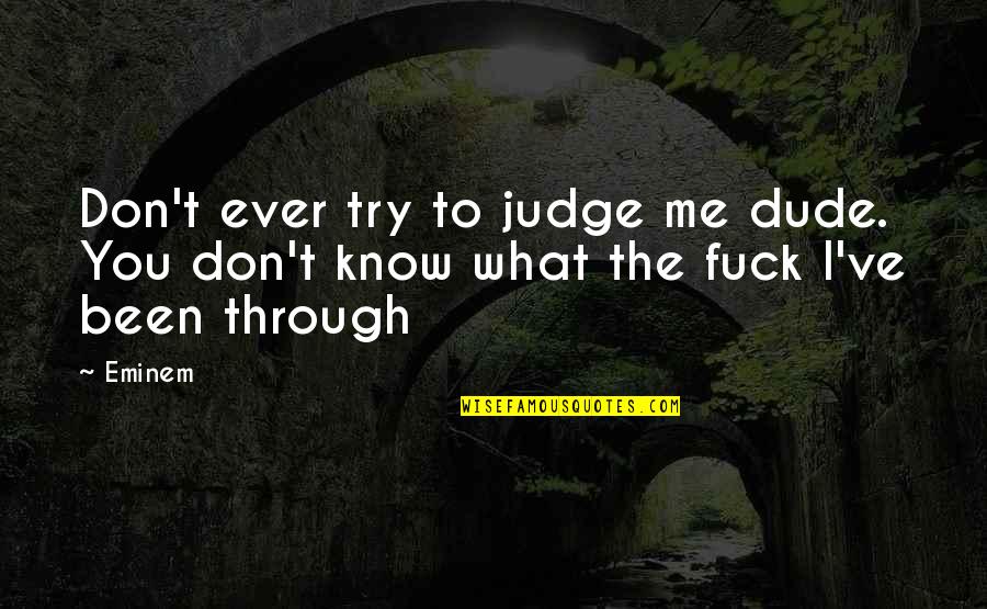 Through Life Quotes By Eminem: Don't ever try to judge me dude. You