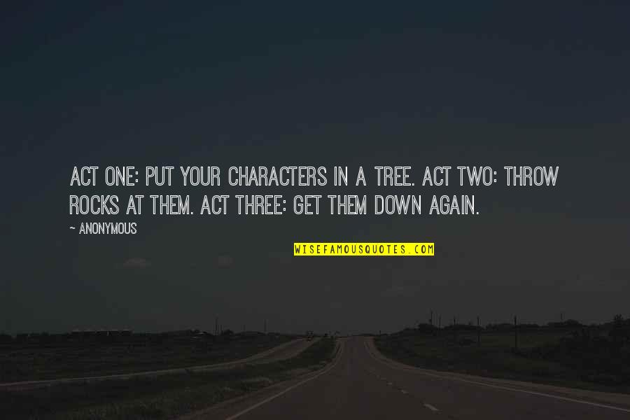 Throw Rocks At You Quotes By Anonymous: Act one: put your characters in a tree.