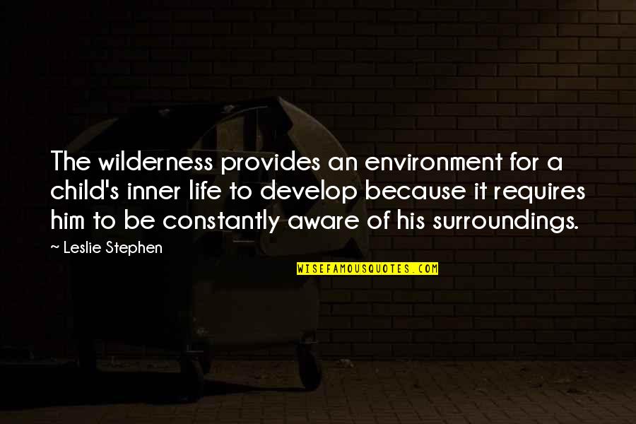 Throwne Quotes By Leslie Stephen: The wilderness provides an environment for a child's