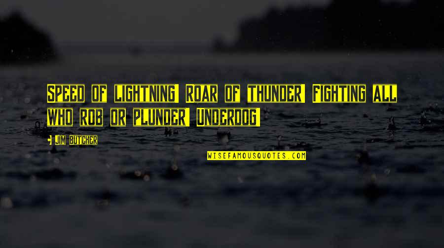 Thunder And Lightning Quotes By Jim Butcher: Speed of lightning! Roar of thunder! Fighting all