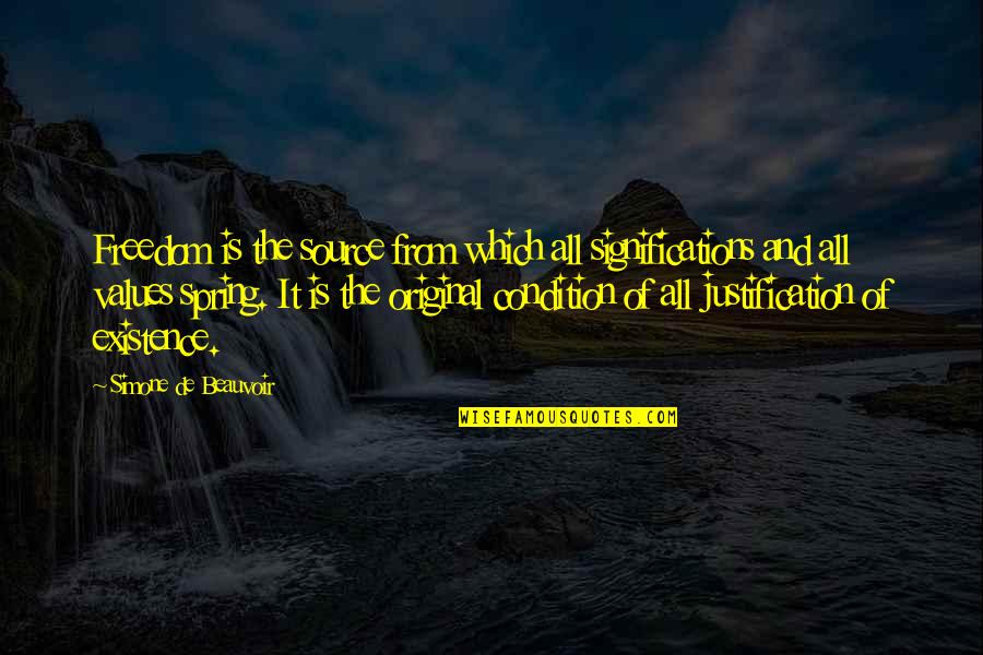 Thursday Exciting Quotes By Simone De Beauvoir: Freedom is the source from which all significations