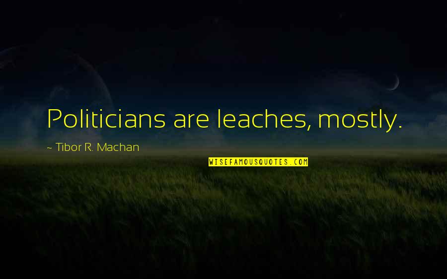 Tibor Machan Quotes By Tibor R. Machan: Politicians are leaches, mostly.