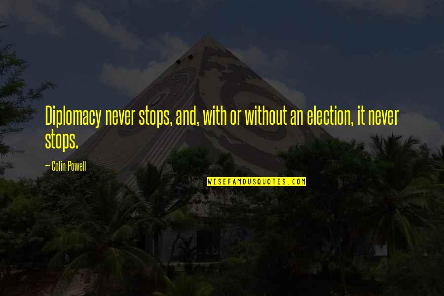 Tidjani Camara Quotes By Colin Powell: Diplomacy never stops, and, with or without an