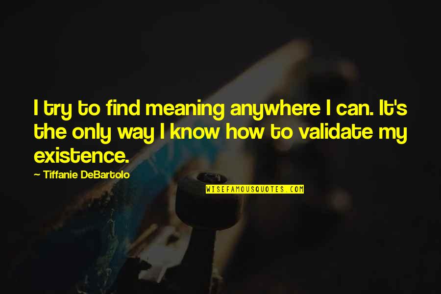 Tiffanie Debartolo Quotes By Tiffanie DeBartolo: I try to find meaning anywhere I can.