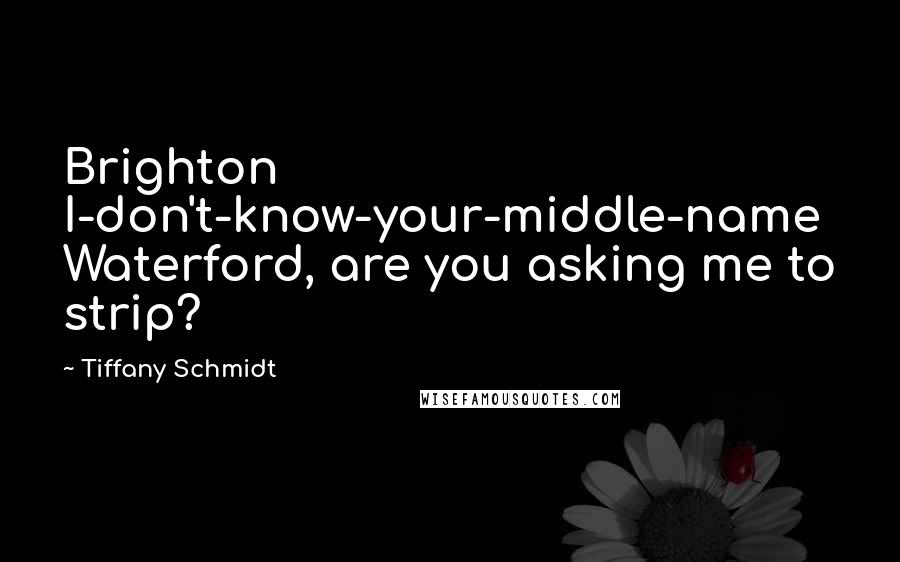 Tiffany Schmidt quotes: Brighton I-don't-know-your-middle-name Waterford, are you asking me to strip?