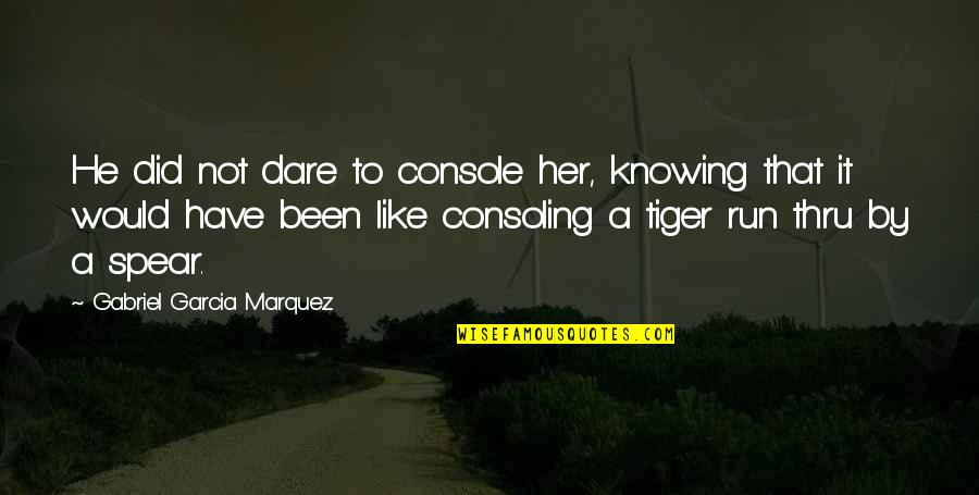 Tiger Tiger Quotes By Gabriel Garcia Marquez: He did not dare to console her, knowing