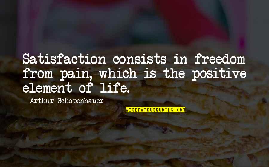 Tiger Woods Inspirational Quotes By Arthur Schopenhauer: Satisfaction consists in freedom from pain, which is