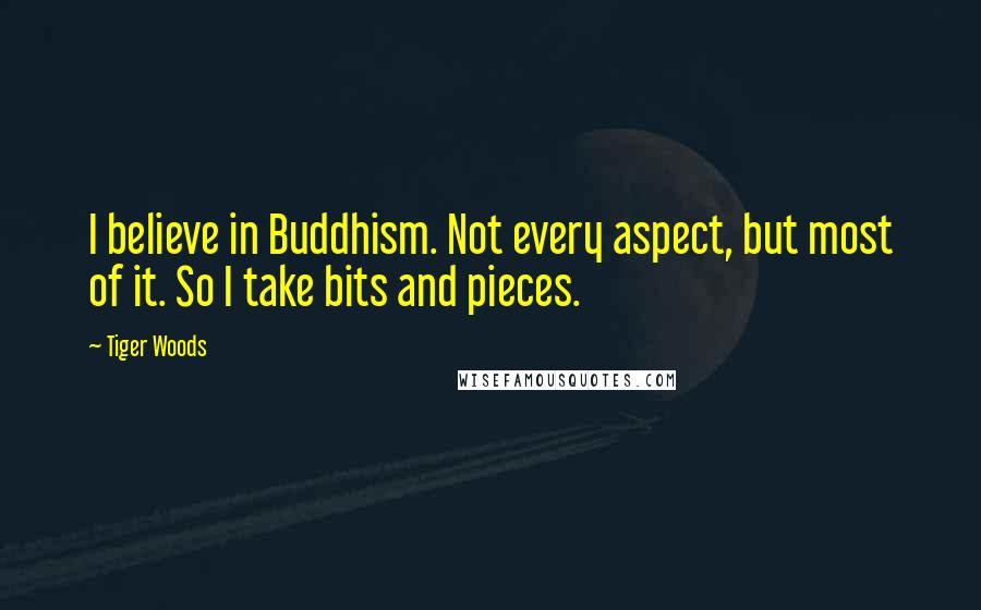 Tiger Woods quotes: I believe in Buddhism. Not every aspect, but most of it. So I take bits and pieces.