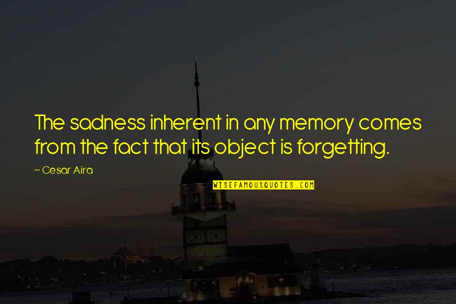 Tihany Quotes By Cesar Aira: The sadness inherent in any memory comes from