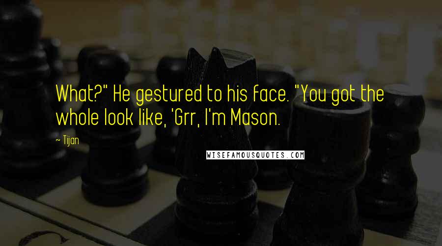 Tijan quotes: What?" He gestured to his face. "You got the whole look like, 'Grr, I'm Mason.