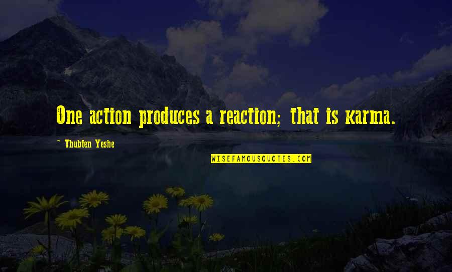 Tillmann Lauterbach Quotes By Thubten Yeshe: One action produces a reaction; that is karma. Tillmann Lauterbach Quotes By Thubten Yeshe: One action produces a reaction; that is karma.