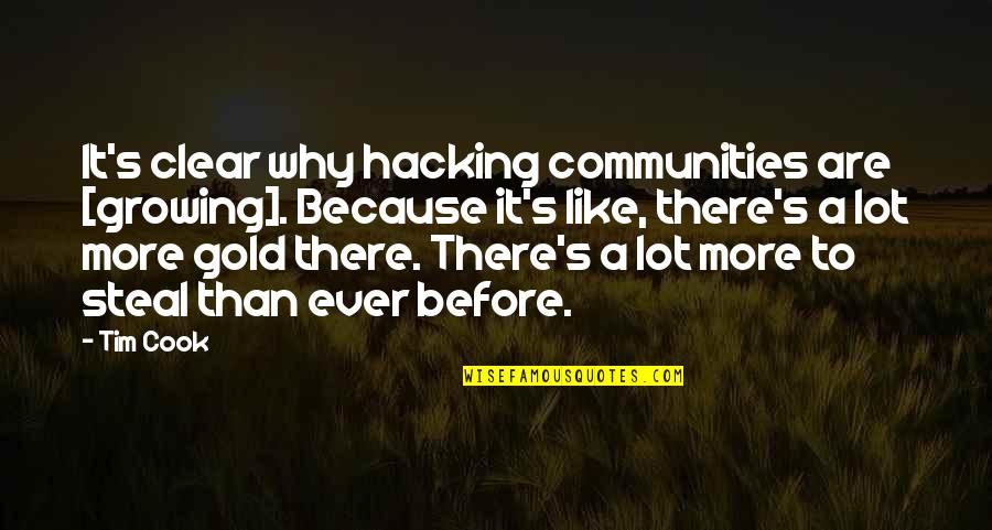 Tim Cook Quotes By Tim Cook: It's clear why hacking communities are [growing]. Because