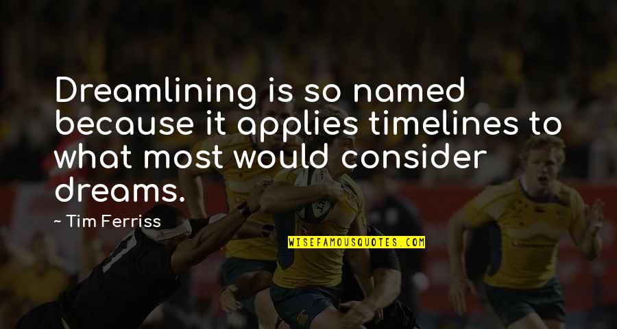 Tim Ferriss Quotes By Tim Ferriss: Dreamlining is so named because it applies timelines Tim Ferriss Quotes By Tim Ferriss: Dreamlining is so named because it applies timelines