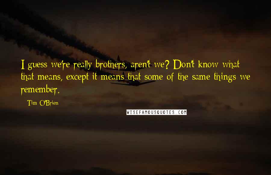 Tim O'Brien quotes: I guess we're really brothers, aren't we? Don't know what that means, except it means that some of the same things we remember.